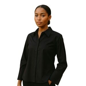 NWT H&M Edition Black Button‎ Up Shirt Women XS Long Sleeve Collared Blouse